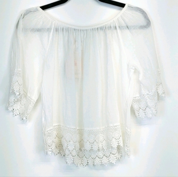 lola Tops - LOLA Linen Lace Blouse White Top Size Large